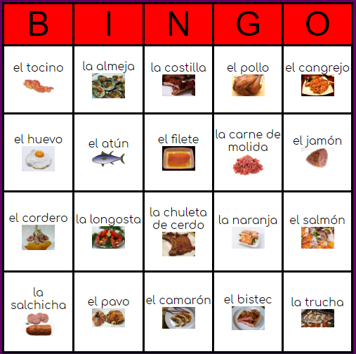 Meats Bingo Card